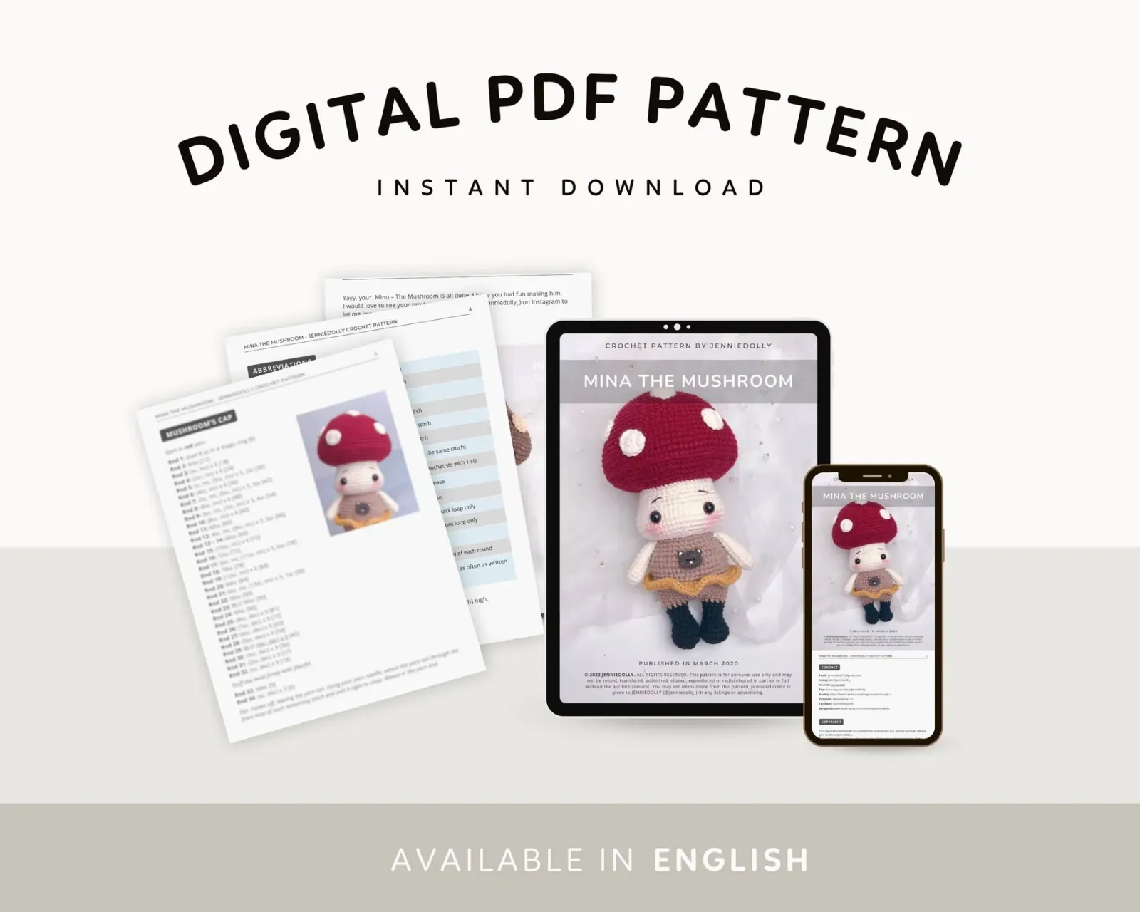 Mina The Mushroom Doll amigurumi crochet pattern